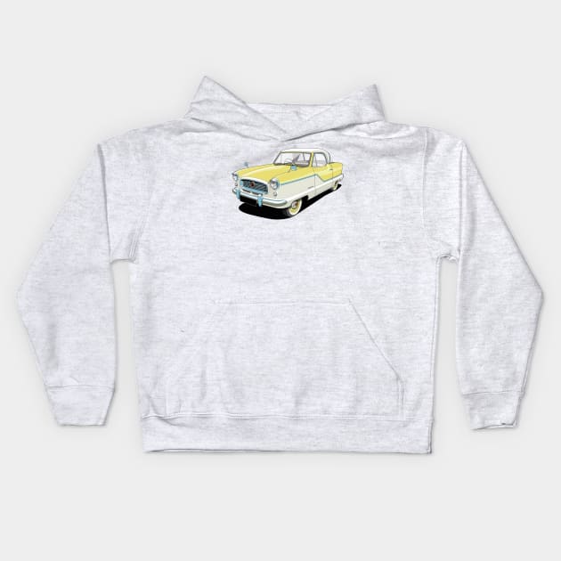 Austin Metropolitan in two tone yellow and white Kids Hoodie by candcretro